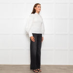 Ganni White Ruched Detail Puff Sleeved Cotton Top