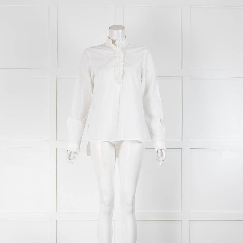 Bamford  Cream Frill Trim Long Sleeve  Cotton Top