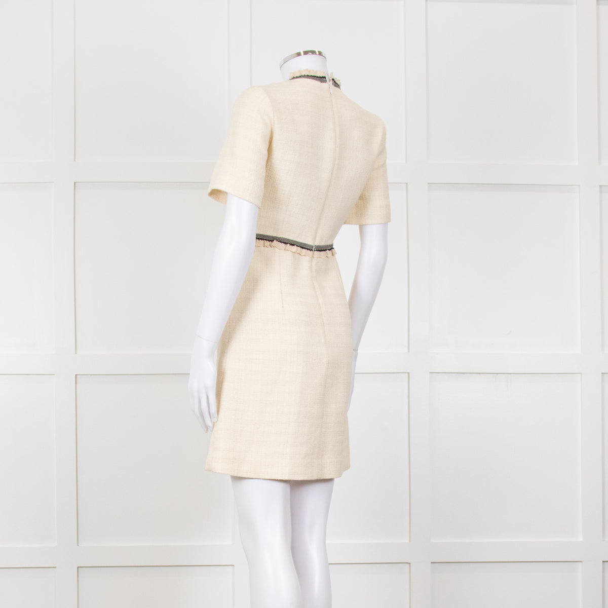 Sandro Cream Black Trim Short Sleeve Tweed Mini Dress
