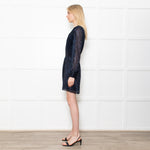 The Kooples Black & Blue Lurex Short Dress With Long Sleeves