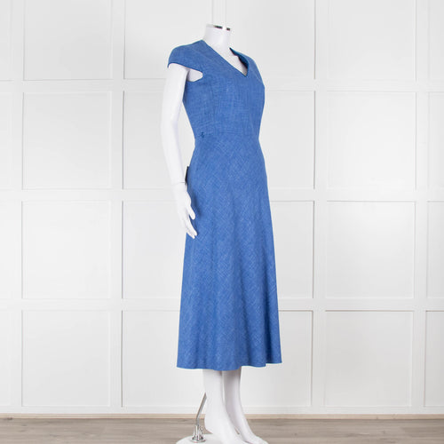 Max Mara Cornflower Blue Woven Fit and Flare Dress