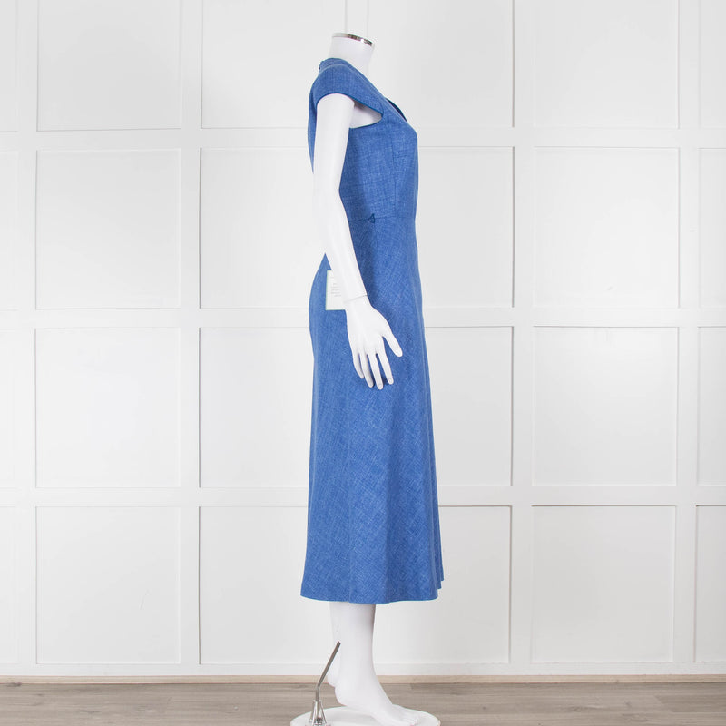 Max Mara Cornflower Blue Woven Fit and Flare Dress