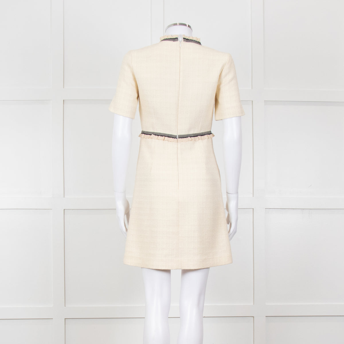 Sandro Cream Black Trim Short Sleeve Tweed Mini Dress