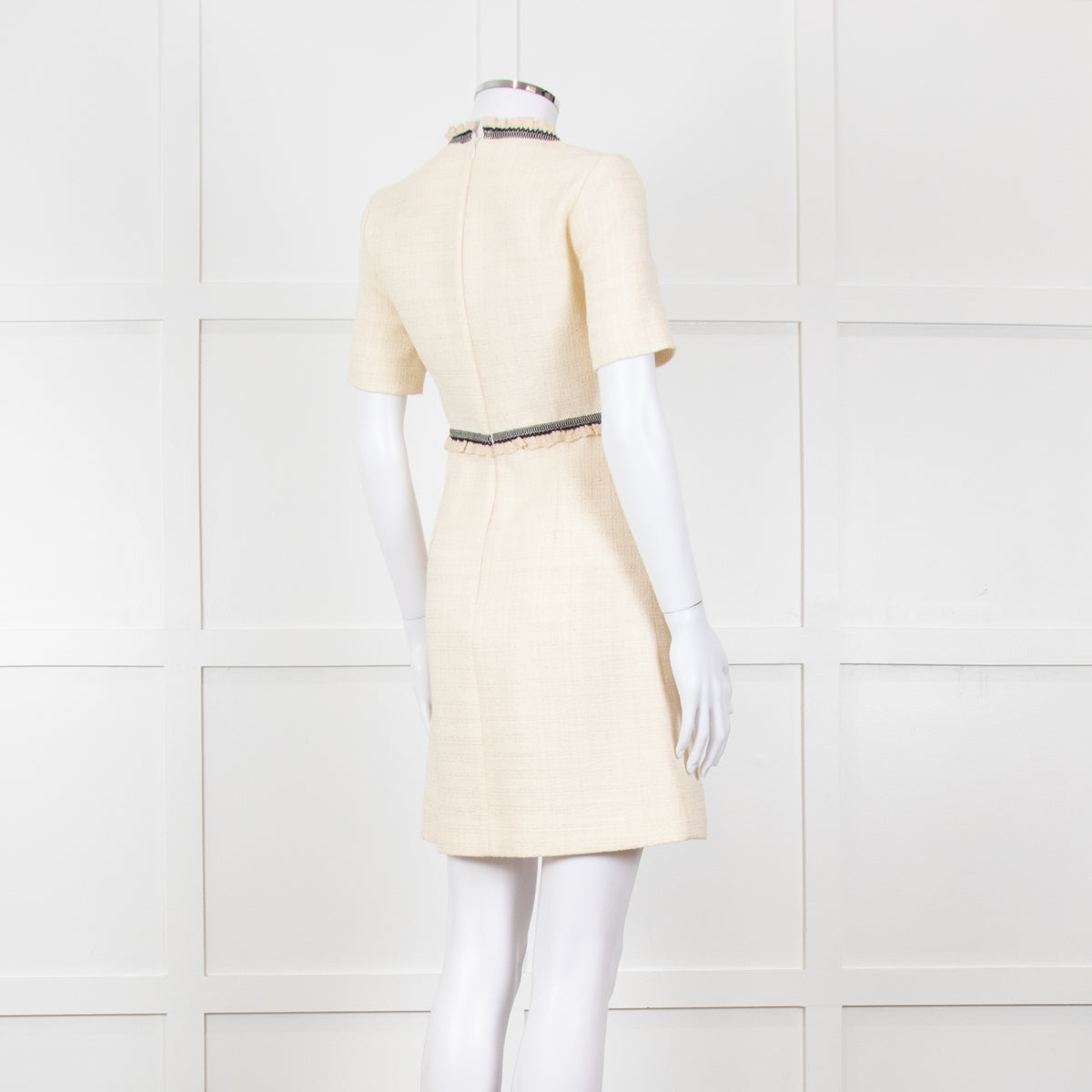 Sandro Cream Black Trim Short Sleeve Tweed Mini Dress