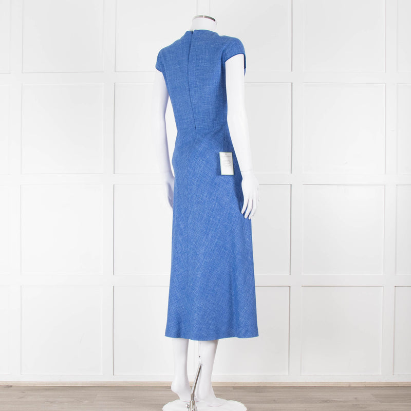 Max Mara Cornflower Blue Woven Fit and Flare Dress