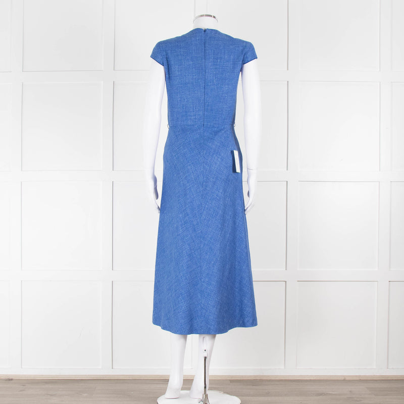 Max Mara Cornflower Blue Woven Fit and Flare Dress