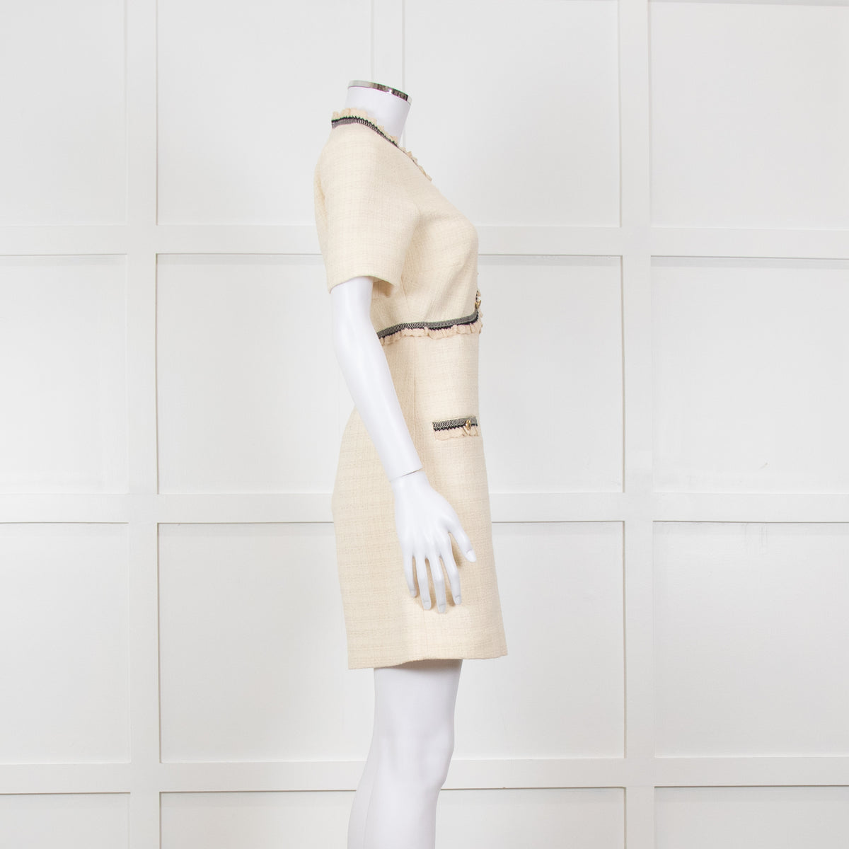 Sandro Cream Black Trim Short Sleeve Tweed Mini Dress