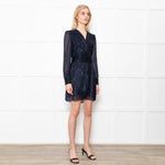 The Kooples Black & Blue Lurex Short Dress With Long Sleeves