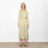 Ghost Blue With Yellow Leopard Print Front Knot Dress With Long Sleeves