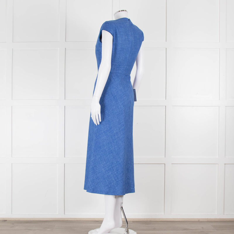 Max Mara Cornflower Blue Woven Fit and Flare Dress