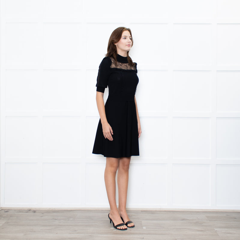 Valentino Black Short Sleeve Lace Panelled Mini Dress