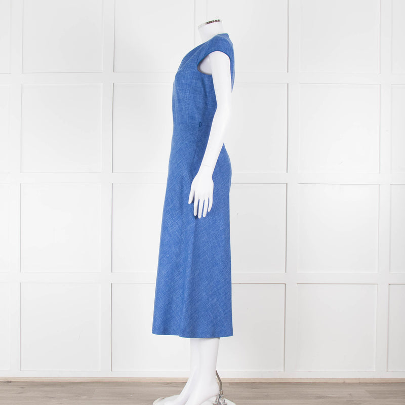 Max Mara Cornflower Blue Woven Fit and Flare Dress