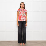 Marni White Cap Sleeve Shirt With Pink and Red Floral Print