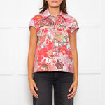 Marni White Cap Sleeve Shirt With Pink and Red Floral Print