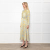Ghost Blue With Yellow Leopard Print Front Knot Dress With Long Sleeves