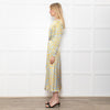 Ghost Blue With Yellow Leopard Print Front Knot Dress With Long Sleeves