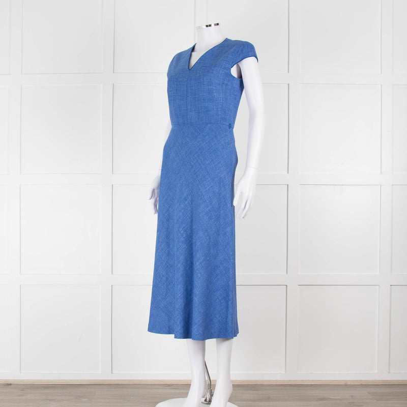 Max Mara Cornflower Blue Woven Fit and Flare Dress