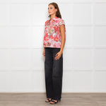 Marni White Cap Sleeve Shirt With Pink and Red Floral Print