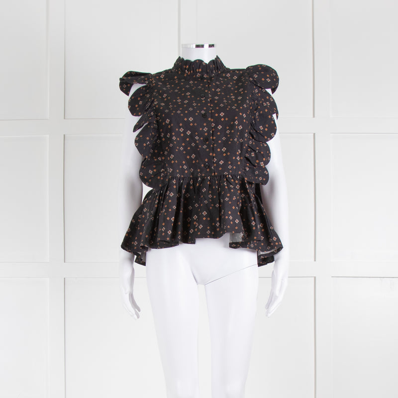 Stella Nova Black With Brown Pattern Sleeveless Top