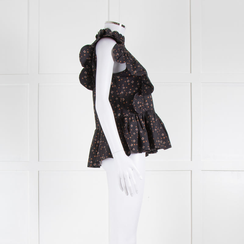 Stella Nova Black With Brown Pattern Sleeveless Top