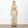 Ghost Blue With Yellow Leopard Print Front Knot Dress With Long Sleeves