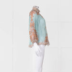 Zimmermann Turquoise and Orange Paisley Blouse with Crystal Buttons