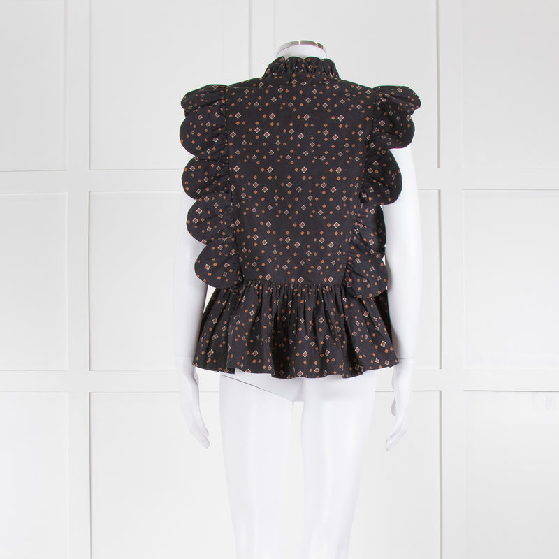 Stella Nova Black With Brown Pattern Sleeveless Top