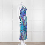 Rixo Blue Halterneck Patchwork Floral Tie Back Dress