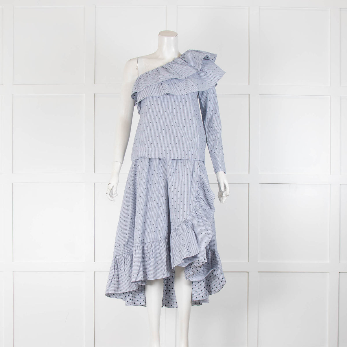 Maje Blue Striped Cotton Wrap Frill Trim Skirt