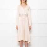 Ghost Midi Champagne Button Front Dress With Long Sleeves