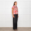 Marni White Cap Sleeve Shirt With Pink and Red Floral Print