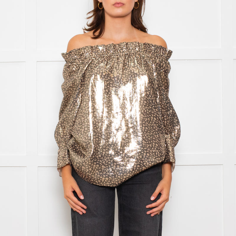 Wyse Silver Beige Lurex Elasticated Trim Top