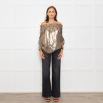 Wyse Silver Beige Lurex Elasticated Trim Top