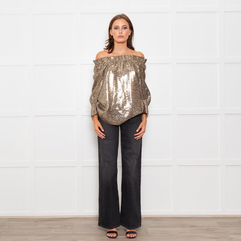 Wyse Silver Beige Lurex Elasticated Trim Top