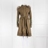 Alexander McQueen Khaki Jewelled Military Coat With Fur Collar