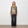 Wyse Silver Beige Lurex Elasticated Trim Top