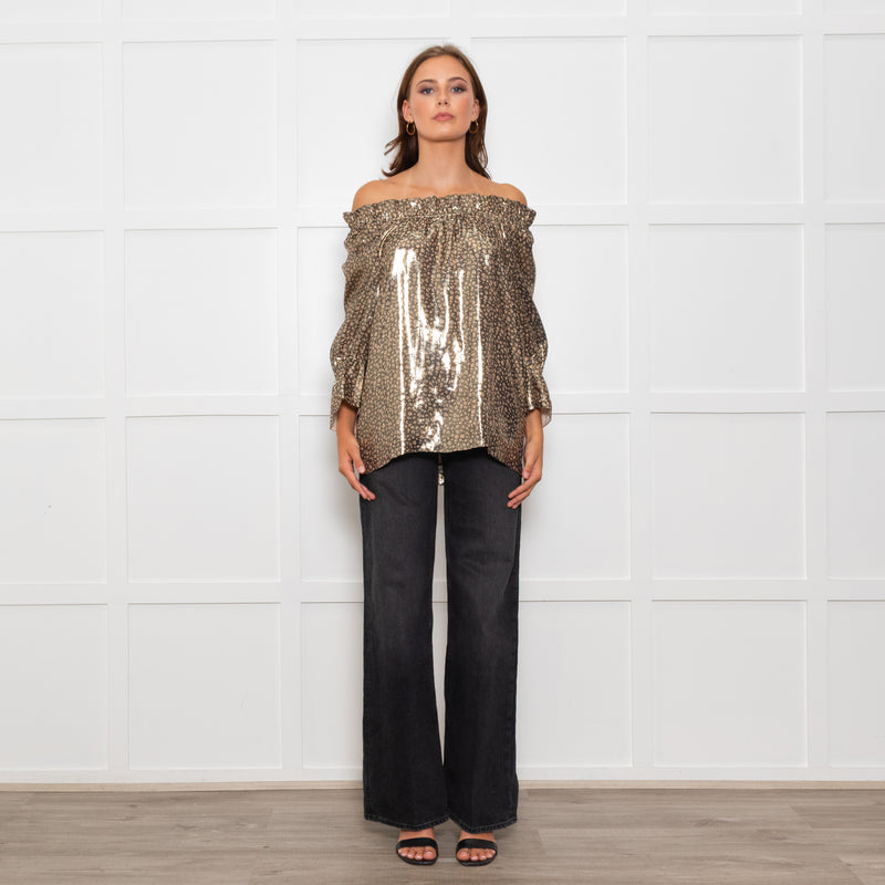 Wyse Silver Beige Lurex Elasticated Trim Top