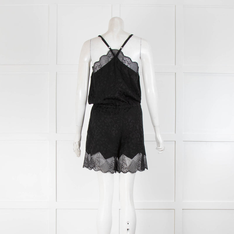 Zadig & Voltaire Black Silk Satin Playsuit