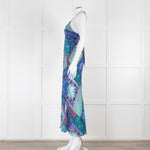 Rixo Blue Halterneck Patchwork Floral Tie Back Dress