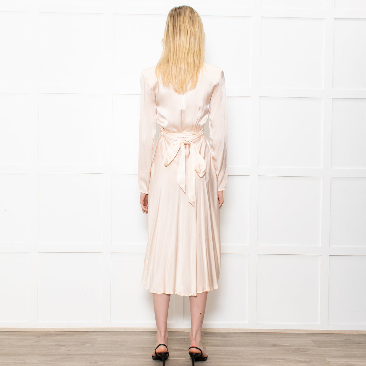 ghost champagne dress 1990S GHOST Champagne Viscose Crepe Back Satin Gown