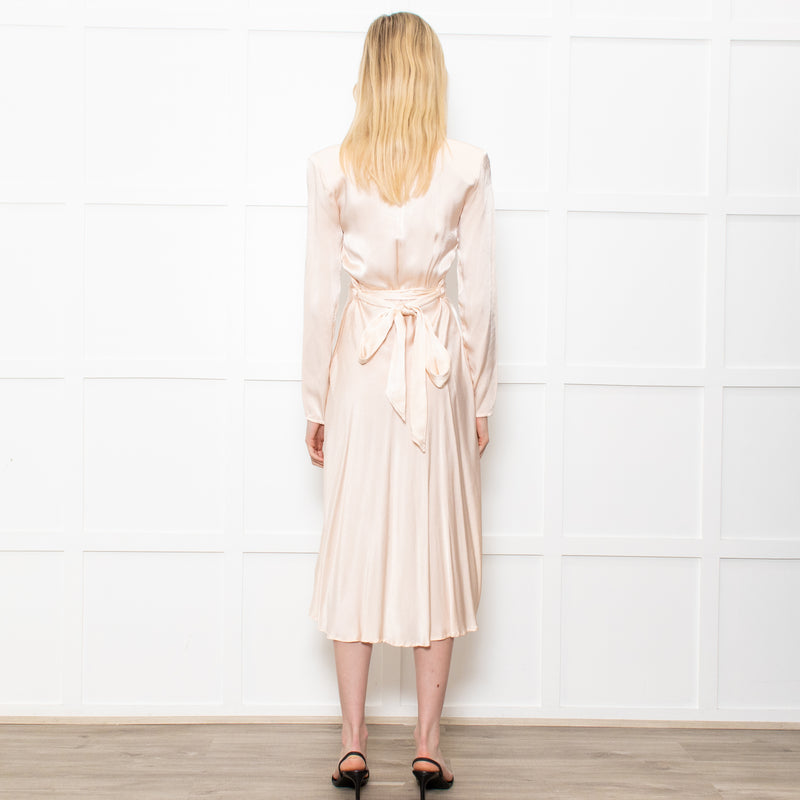 Ghost Midi Champagne Button Front Dress With Long Sleeves