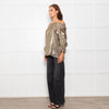 Wyse Silver Beige Lurex Elasticated Trim Top