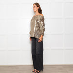 Wyse Silver Beige Lurex Elasticated Trim Top