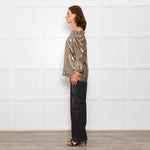 Wyse Silver Beige Lurex Elasticated Trim Top