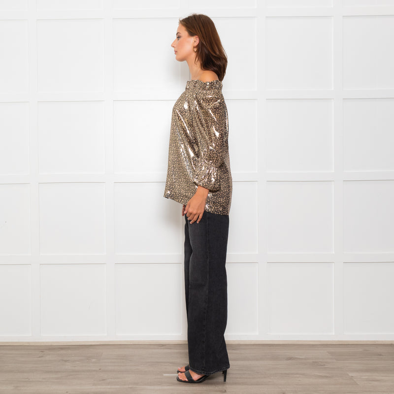 Wyse Silver Beige Lurex Elasticated Trim Top