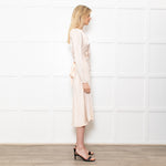 Ghost Midi Champagne Button Front Dress With Long Sleeves