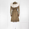 Alexander McQueen Khaki Jewelled Military Coat With Fur Collar