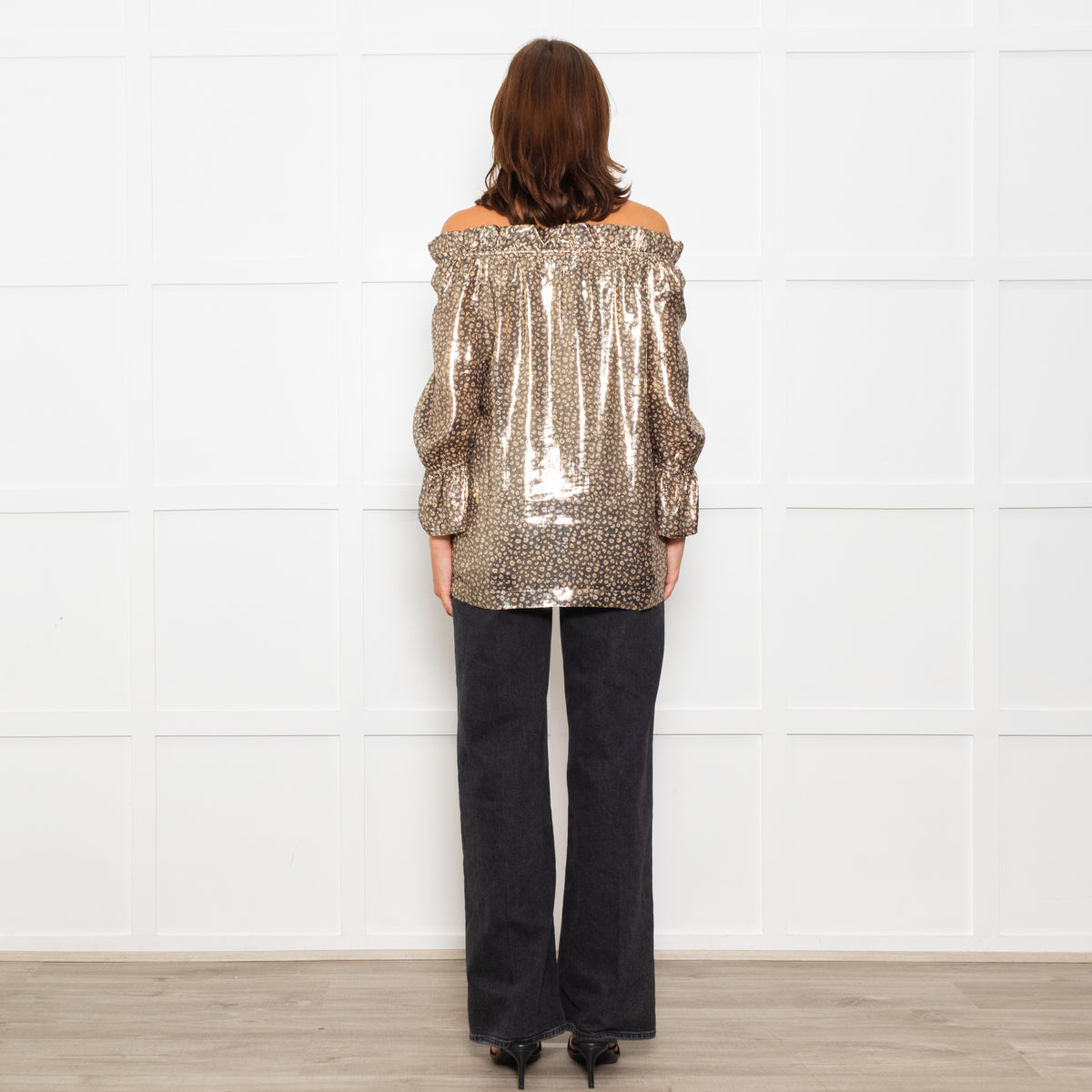 Wyse Silver Beige Lurex Elasticated Trim Top