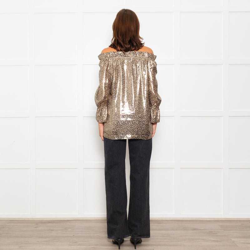 Wyse Silver Beige Lurex Elasticated Trim Top