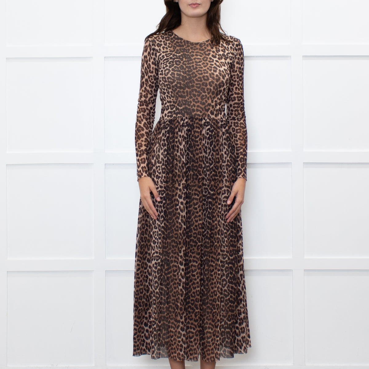 Ganni Leopard Mesh Maxi Dress